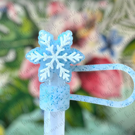 Snowflake Blue/Glitter 3D Straw Topper 10mm