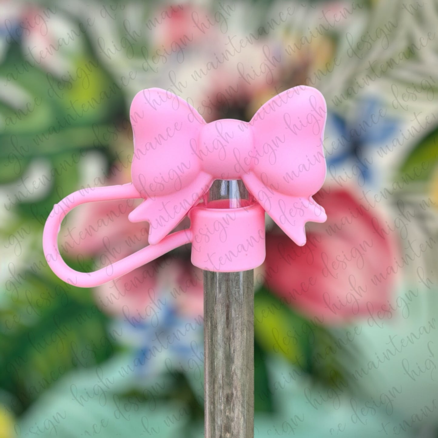 Baby Pink 3D Bow Straw Topper 10mm