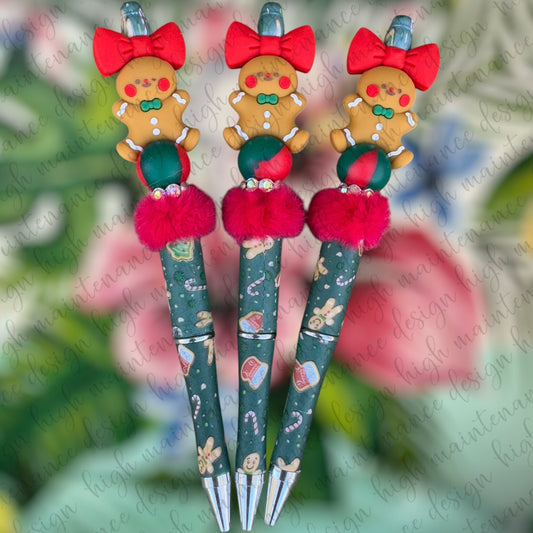 Gingerbread Red/Green Christmas Beaded Pens