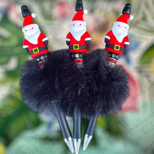 Santa Claus Fluffy Christmas Beaded Pen