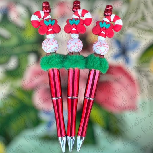 Candy Cane Christmas Beaded Pens