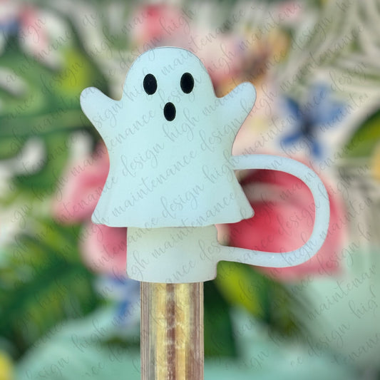 Glow In The Dark Ghost Silicone 3D Straw Topper 10mm (Exclusive)