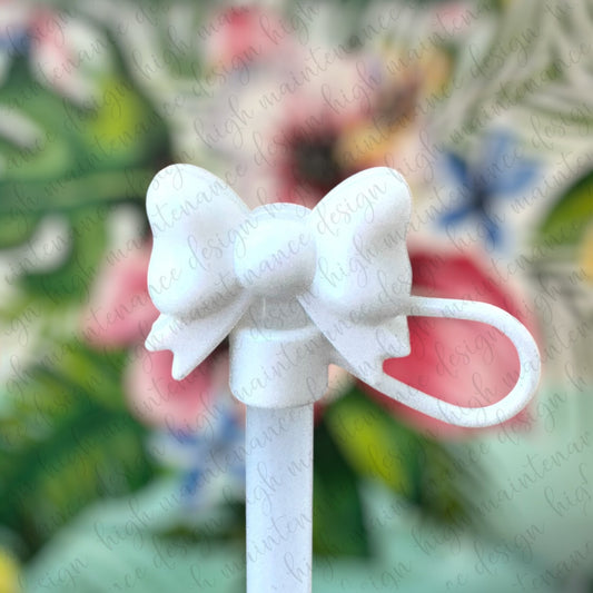 White Opal 3D Bow Straw Topper 10mm