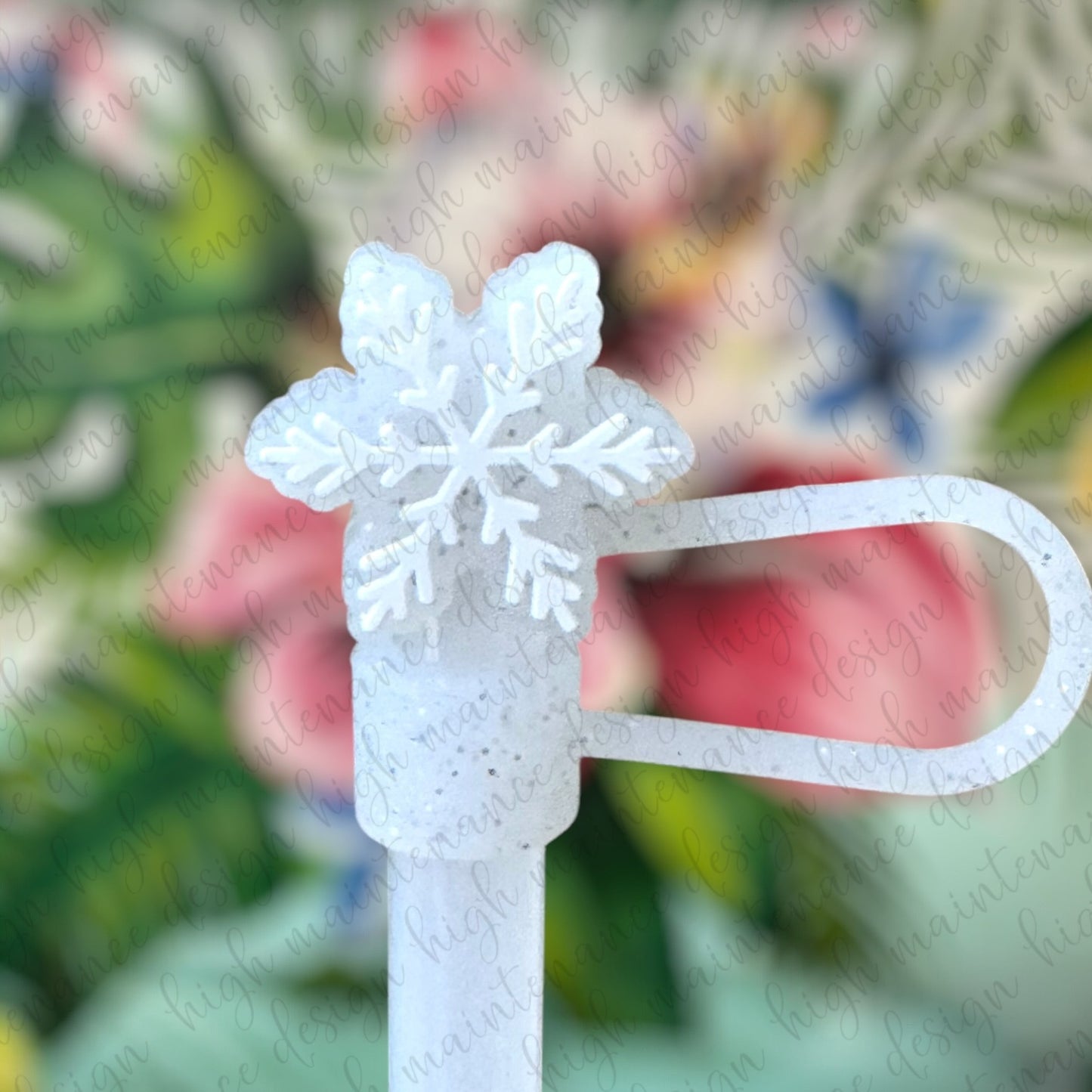 Snowflake White/Glitter 3D Straw Topper 10mm